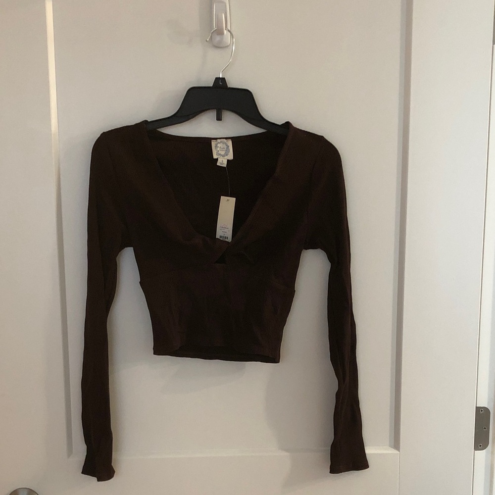 Blue Rain Deep Brown Long Sleeve Crop Top